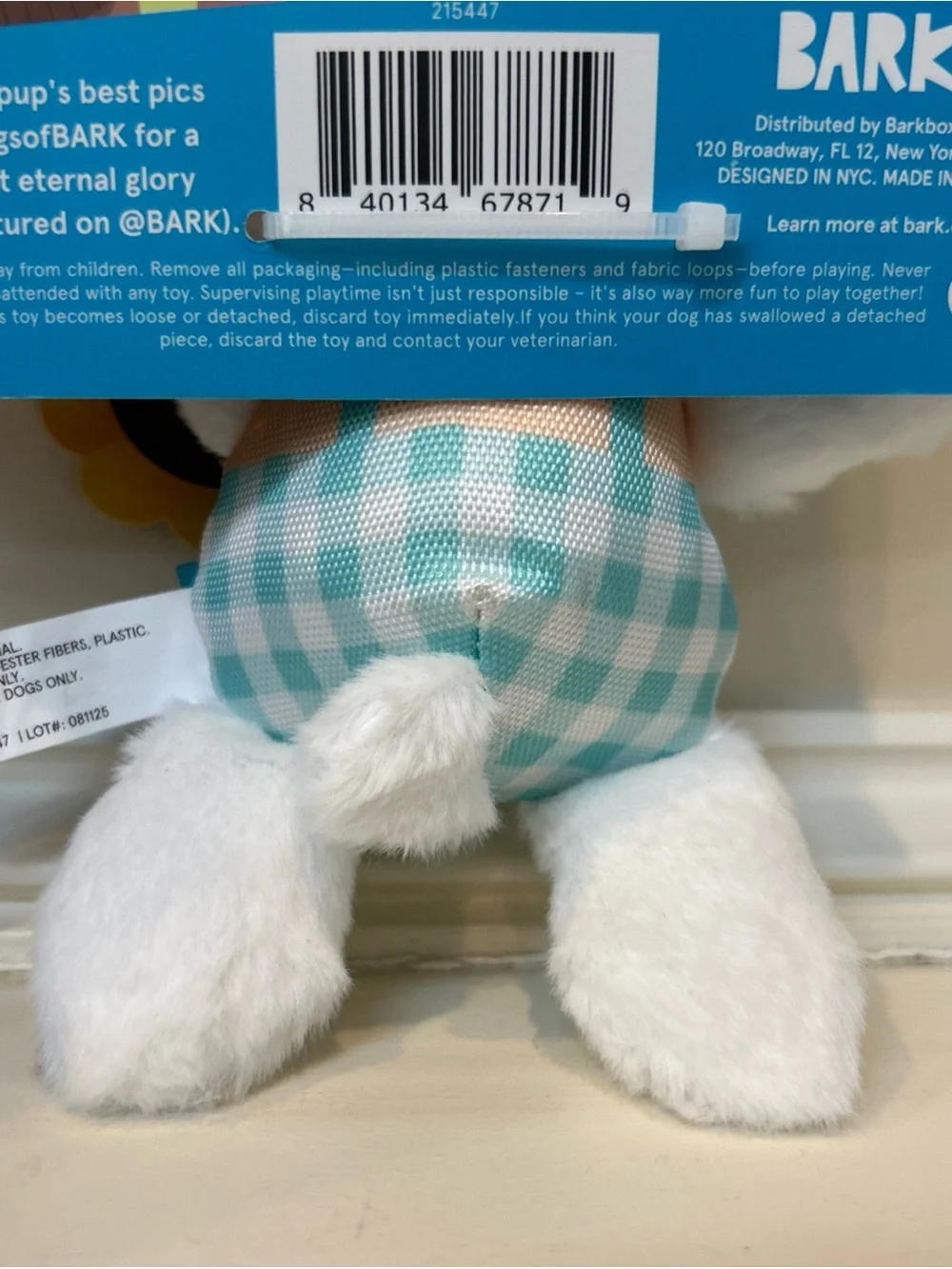 Bark Plush Bunny Toy - White, Pink & Blue Gingham